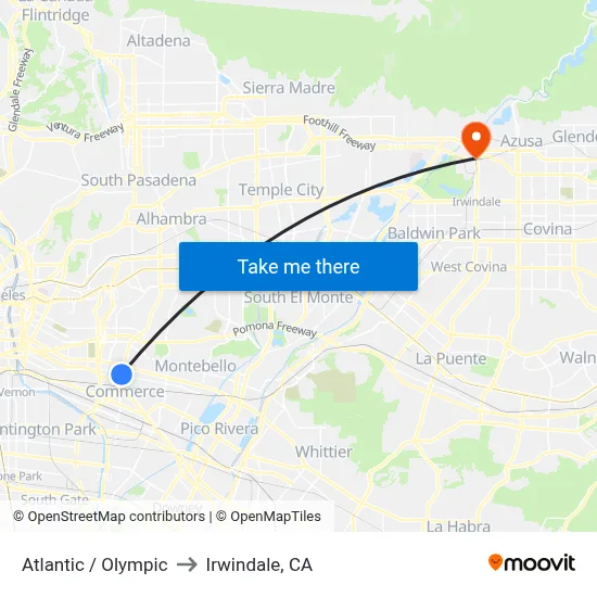 Atlantic / Olympic to Irwindale, CA map
