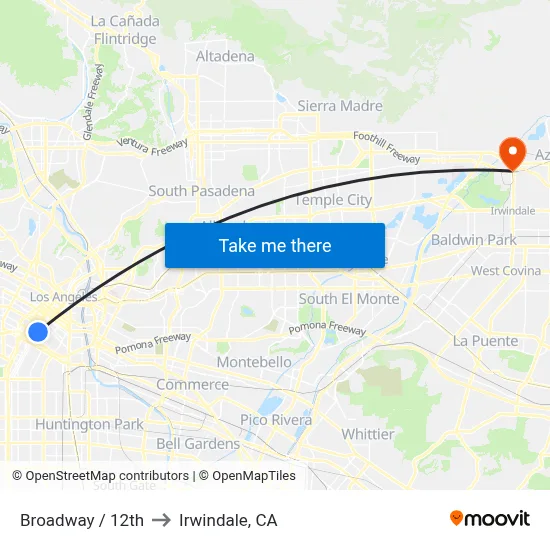 Broadway / 12th to Irwindale, CA map