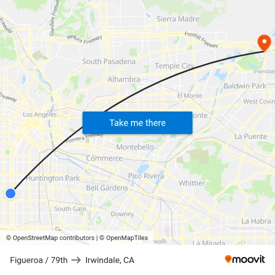 Figueroa / 79th to Irwindale, CA map