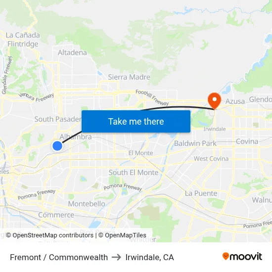 Fremont / Commonwealth to Irwindale, CA map