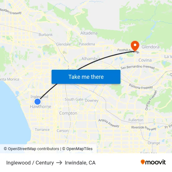 Inglewood / Century to Irwindale, CA map
