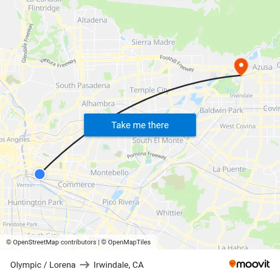Olympic / Lorena to Irwindale, CA map