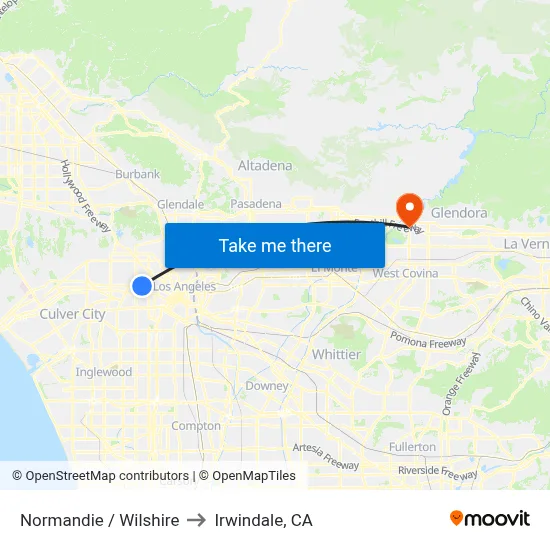 Normandie / Wilshire to Irwindale, CA map