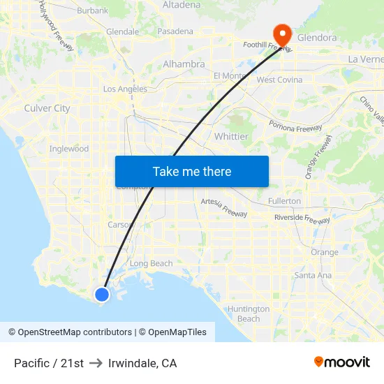 Pacific / 21st to Irwindale, CA map