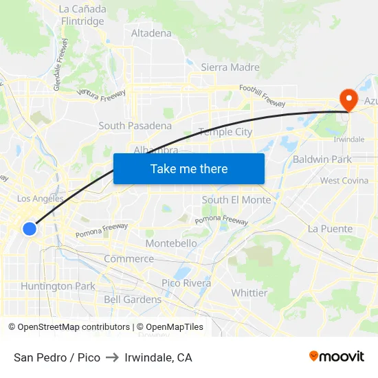 San Pedro / Pico to Irwindale, CA map
