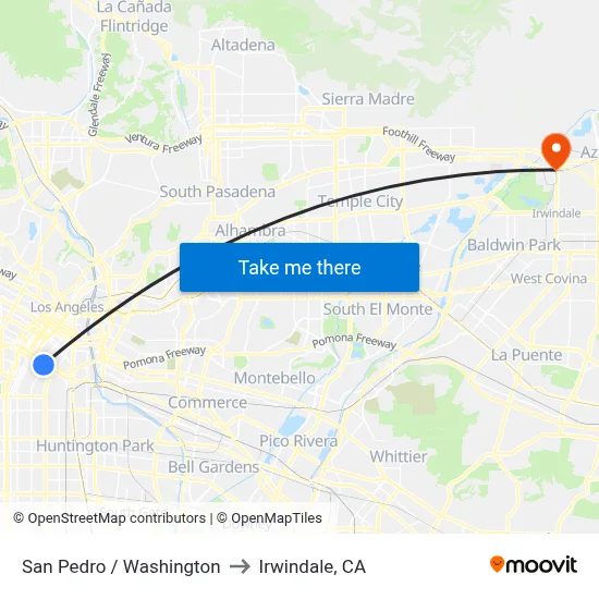 San Pedro / Washington to Irwindale, CA map