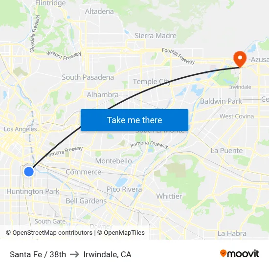 Santa Fe / 38th to Irwindale, CA map