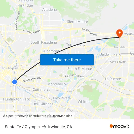 Santa Fe / Olympic to Irwindale, CA map