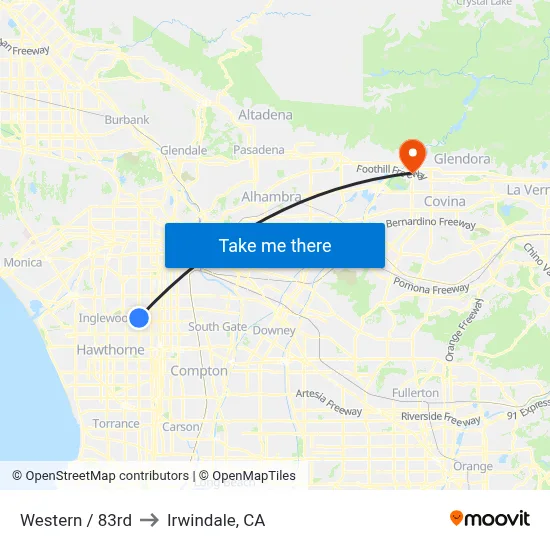 Western / 83rd to Irwindale, CA map