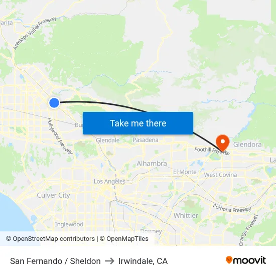 San Fernando / Sheldon to Irwindale, CA map