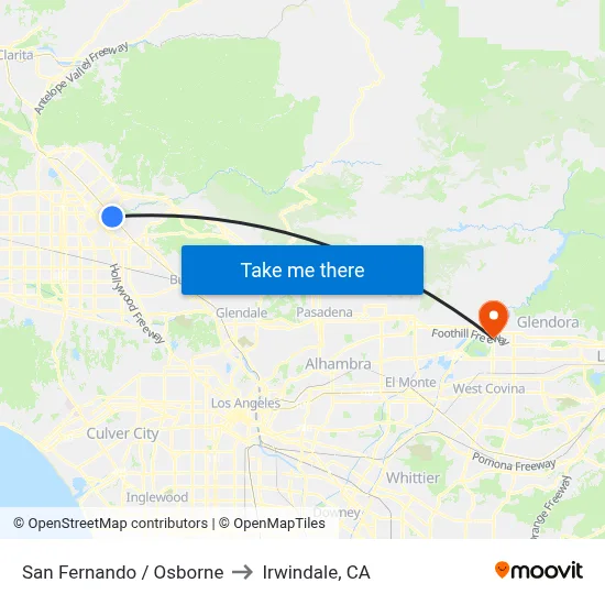 San Fernando / Osborne to Irwindale, CA map