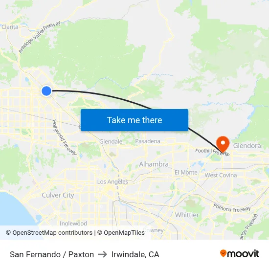 San Fernando / Paxton to Irwindale, CA map