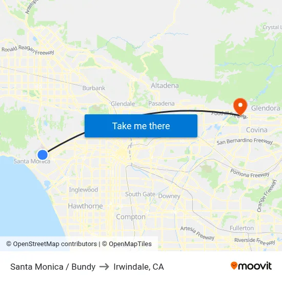 Santa Monica / Bundy to Irwindale, CA map