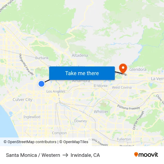 Santa Monica / Western to Irwindale, CA map