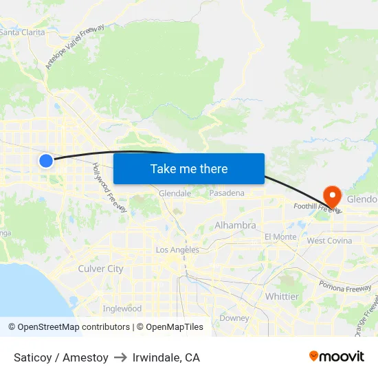 Saticoy / Amestoy to Irwindale, CA map