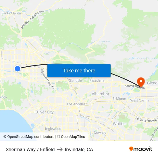 Sherman Way / Enfield to Irwindale, CA map