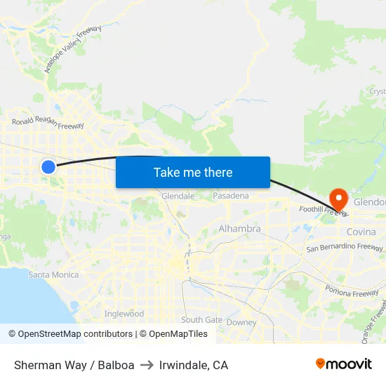 Sherman Way / Balboa to Irwindale, CA map
