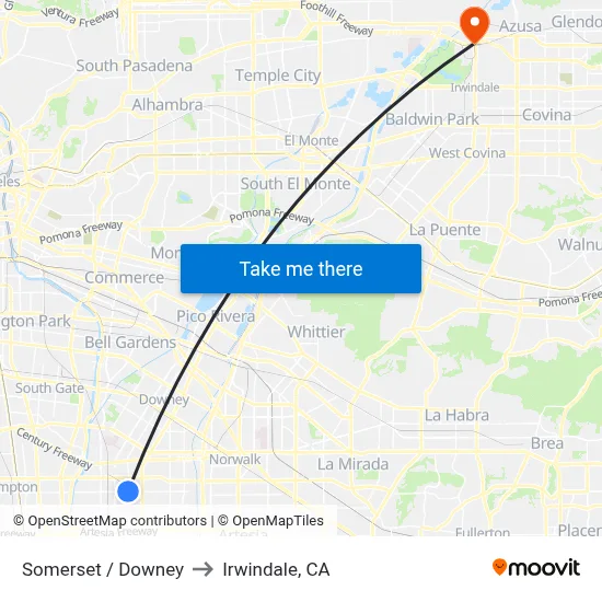 Somerset / Downey to Irwindale, CA map