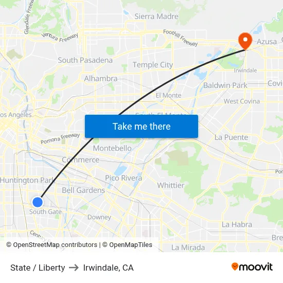 State / Liberty to Irwindale, CA map
