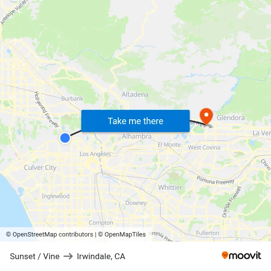 Sunset / Vine to Irwindale, CA map