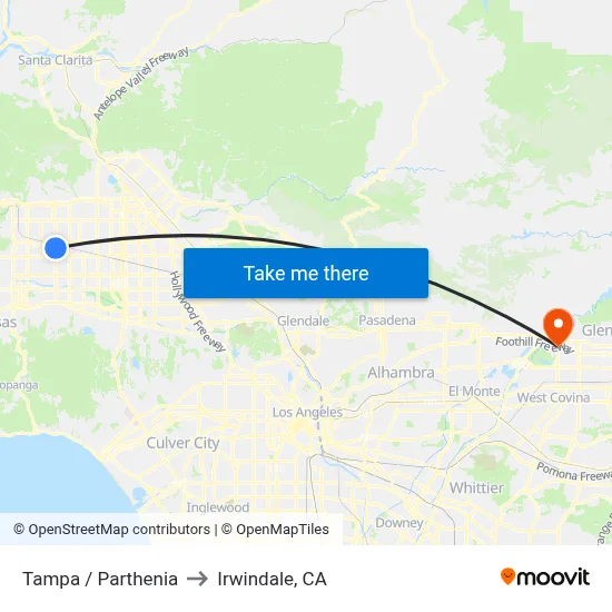 Tampa / Parthenia to Irwindale, CA map