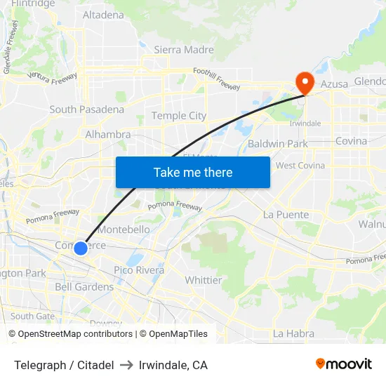 Telegraph / Citadel to Irwindale, CA map