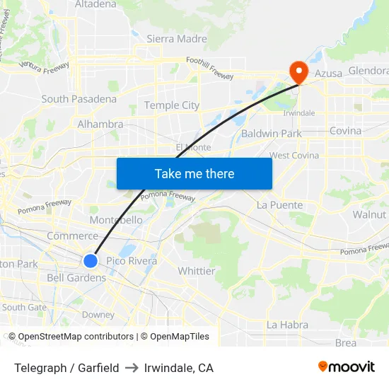 Telegraph / Garfield to Irwindale, CA map