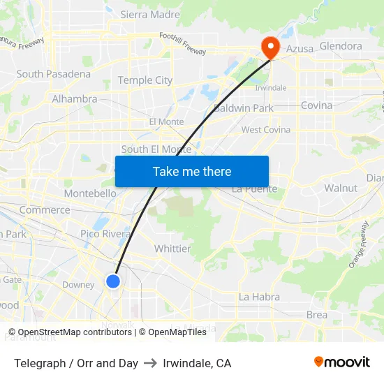 Telegraph / Orr and Day to Irwindale, CA map
