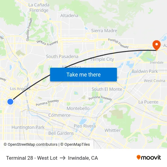 Terminal 28 - West Lot to Irwindale, CA map