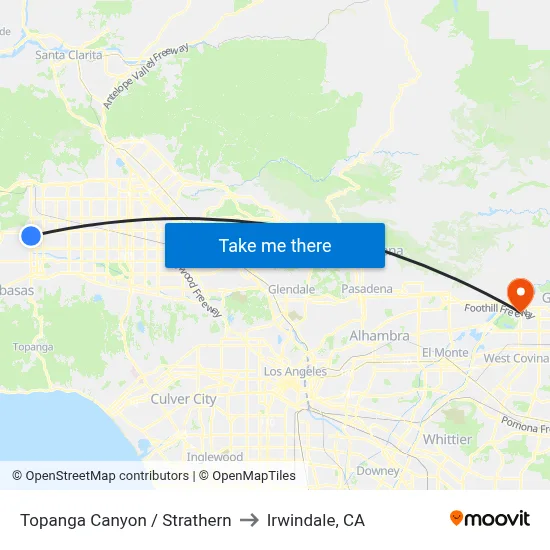Topanga Canyon / Strathern to Irwindale, CA map