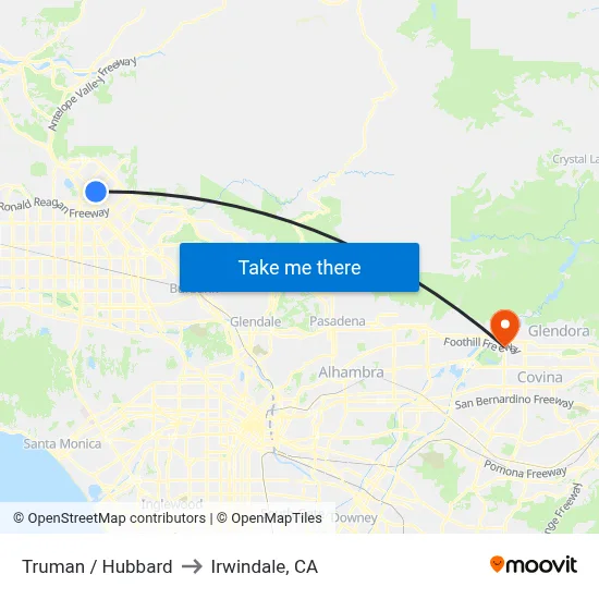 Truman / Hubbard to Irwindale, CA map