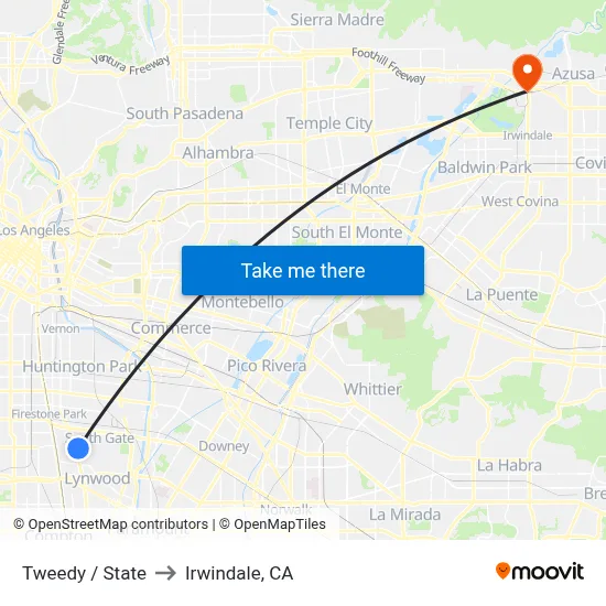 Tweedy / State to Irwindale, CA map