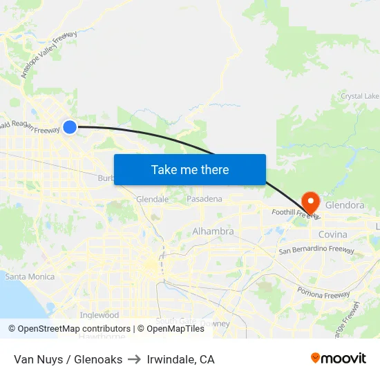 Van Nuys / Glenoaks to Irwindale, CA map