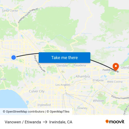 Vanowen / Etiwanda to Irwindale, CA map