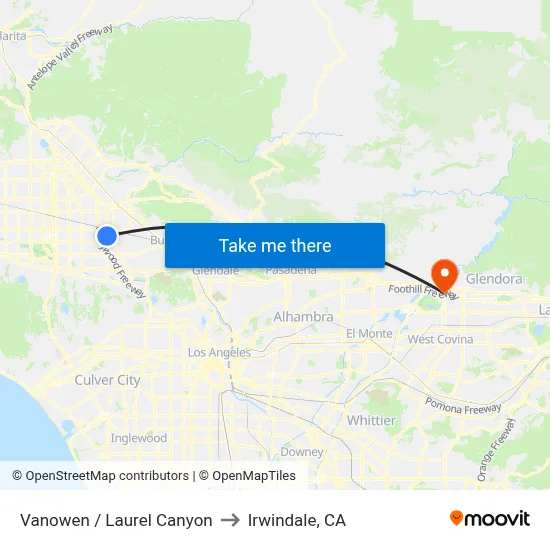 Vanowen / Laurel Canyon to Irwindale, CA map