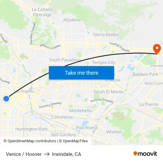 Venice / Hoover to Irwindale, CA map