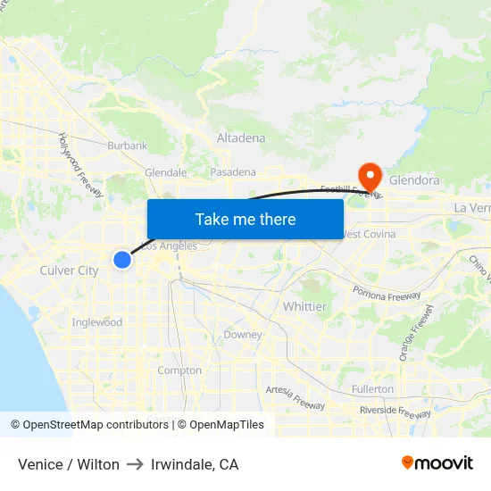 Venice / Wilton to Irwindale, CA map