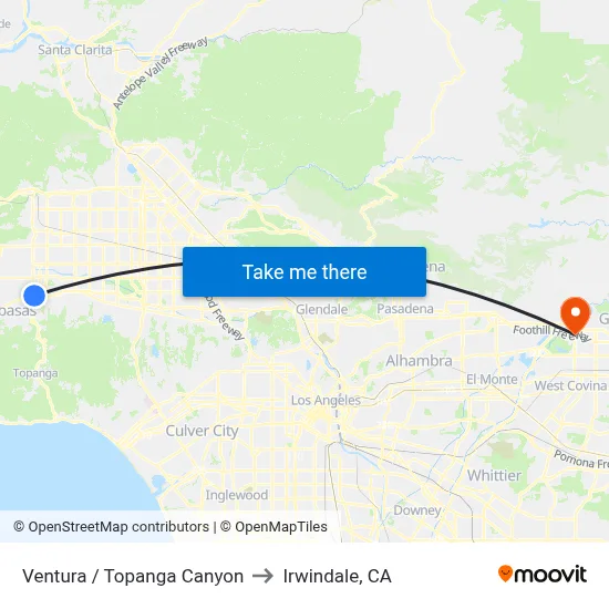 Ventura / Topanga Canyon to Irwindale, CA map