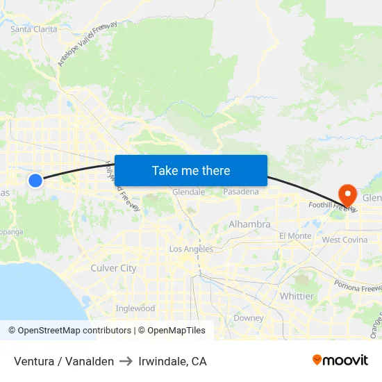 Ventura / Vanalden to Irwindale, CA map