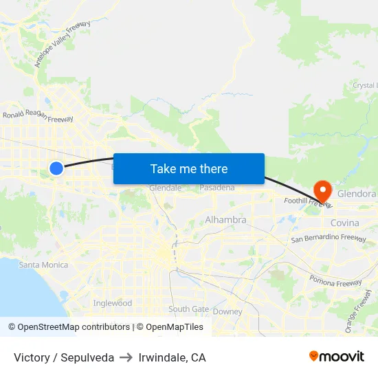 Victory / Sepulveda to Irwindale, CA map