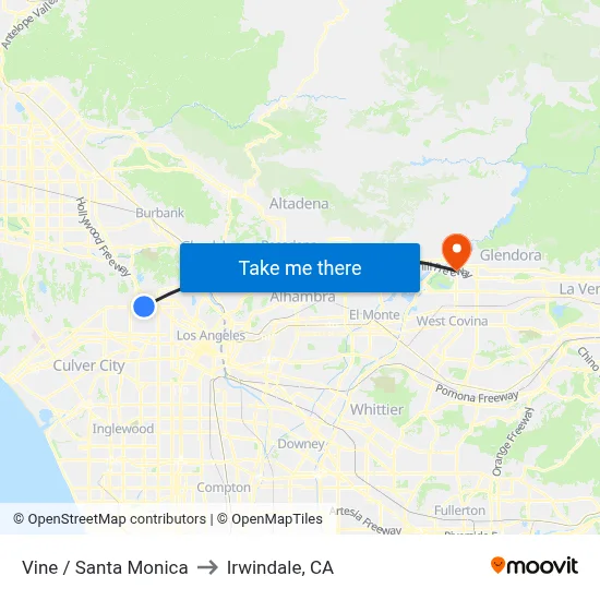 Vine / Santa Monica to Irwindale, CA map
