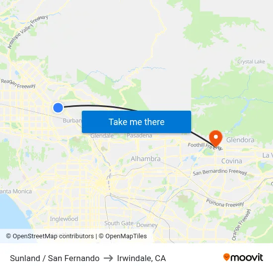 Sunland / San Fernando to Irwindale, CA map