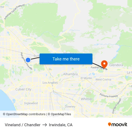 Vineland / Chandler to Irwindale, CA map