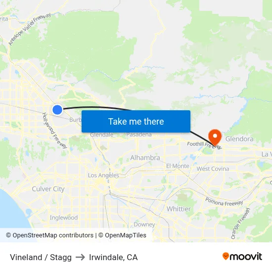 Vineland / Stagg to Irwindale, CA map