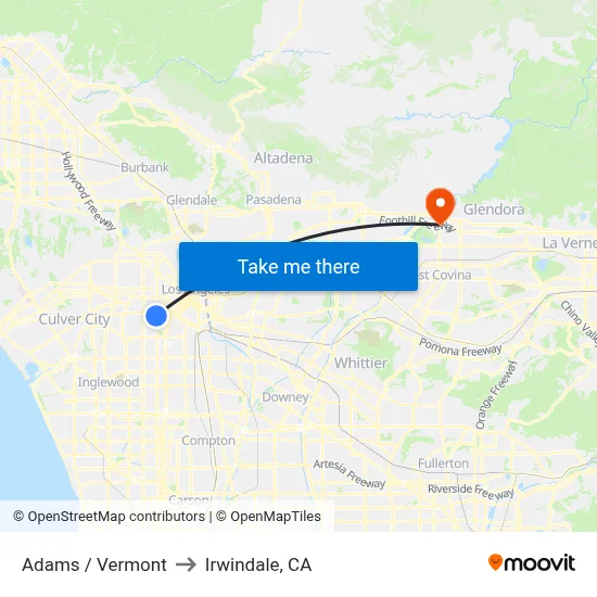 Adams / Vermont to Irwindale, CA map