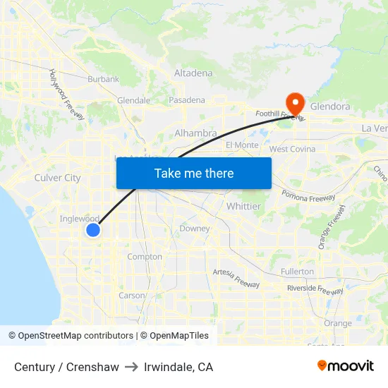 Century / Crenshaw to Irwindale, CA map