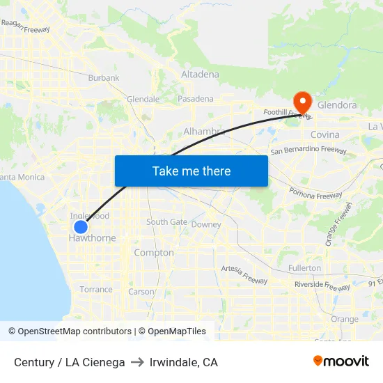 Century / LA Cienega to Irwindale, CA map