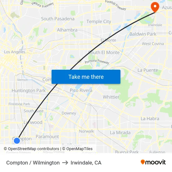 Compton / Wilmington to Irwindale, CA map