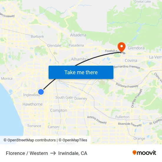 Florence / Western to Irwindale, CA map