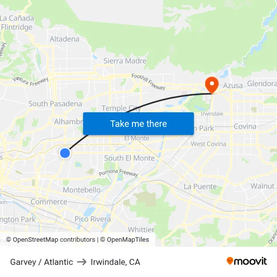 Garvey / Atlantic to Irwindale, CA map